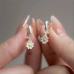 White-Gold-Tone Flower Drop Earrings for Women