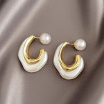 Yellow-Gold-Tone Faux Pearl Stud Earrings for Women