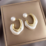 Yellow-Gold-Tone Faux Pearl Stud Earrings for Women